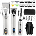 Professional Hair Clippers for Men, Electric Cordless Clippers and Trimmers Set, Nose Hair Beard Trimmer, Hair Cutting Barber Clippers with Guards, T Liners Edgers Clippers for Mens (Silver)