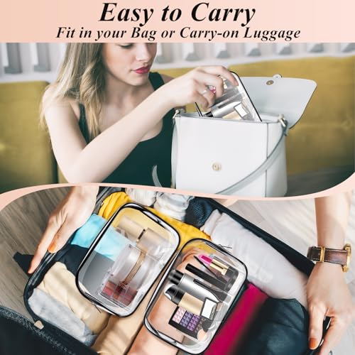 16 PCS Clear Makeup Bags,Clear Toiletry Bags TSA Approved,Waterproof Clear Cosmetic Bags,PVC Travel Bag with Zipper,Portable Transparent Cosmetic Pouches for Women Men Vacation(Black,Medium)