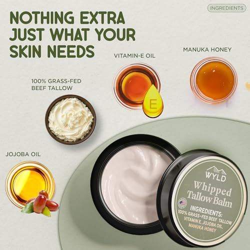 Grass-Fed Beef Tallow Balm ? 100% Natural Face & Body Moisturizer ? 4 Oz - Nourishing Skin Cream with Vitamin E, Manuka Honey & Organic Jojoba Oil ? Toxin-Free, Handmade in Small Batches