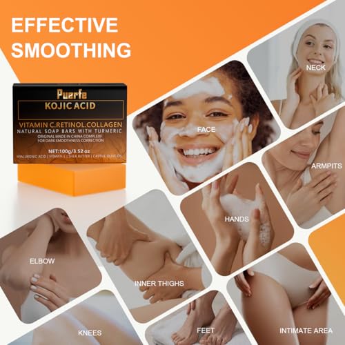 Premium Turmeric Kojic Acid Soap Bar ? Hydrating & Nourishing Serum for Face & Body ? Exfoliating Cleansing Bar with Vitamin C, Retinol & Collagen ? Kojic Acid & Turmeric Cleansing Pads Alternative