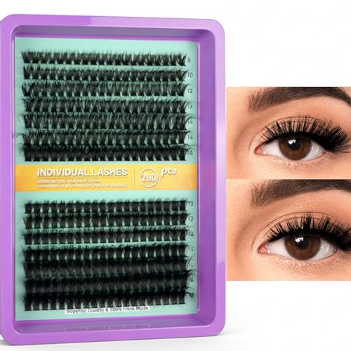 Lash Clusters C Curl 280 Pcs Long Cluster Lashes Eyelash Extensions 80D+100D Individual Eyelash Clusters Wispy Volume Lashes Clusters 8-18mm Mix Fluffy Mink Lash Clusters DIY at Home