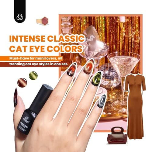 Beetles Cat Eye Gel Nail Polish Set - 20 Colors Glitter Red Green Blue Brown Black Cat Eye Magnetic Base Matte Glossy Top Coat Galaxy Gemlight Soak Off UV Manicure Salon Gift for Women