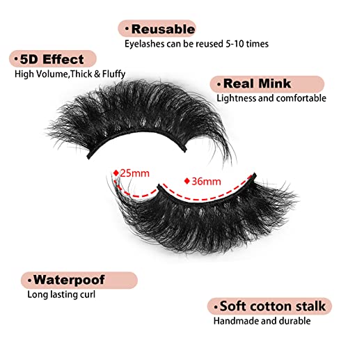 25MM Lashes Mink Fluffy Long 20 Pairs Dramatic 3D Mink Lashes Pack, Reusable 5D Thick Long 25 MM False Faux Mink Eyelashes Bulk