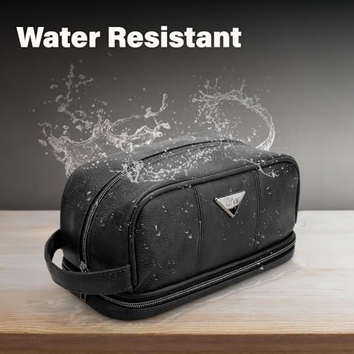 Emissary Leather Travel Toiletry Bag for Men, Water Resistant Travel Organizer Dopp Kit, Large Capacity Travel Kit for Men, Shaving Bag for Travel Accessories - Black