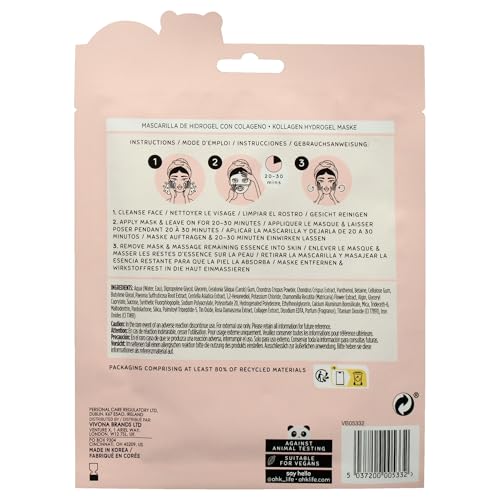Oh K! Hydrogel Mask - Collagen - Moisturizing Face Mask Sheet - Hydrating Face Sheets - Rich in Collagen, Rose Water - Korean Skincare - 1 Pc (Pack of 3)