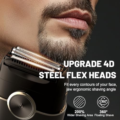 Rechargeable Electric Razor for Men: Mini Foil Shavers for Men with 4 Floating Blades - Dual-Speed & LED Display, 120Min Runtime, IPX7 Waterproof Face Shaver, USB-C