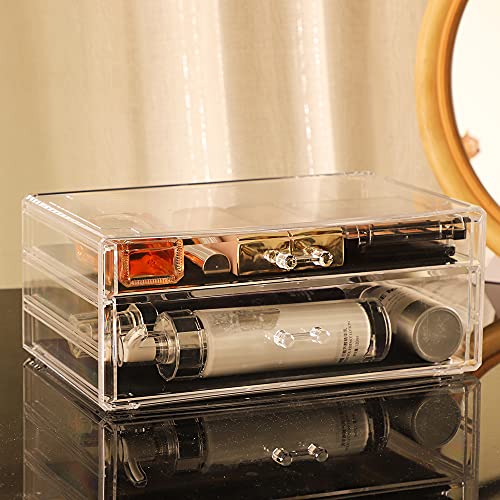 Cq acrylic Makeup Organizer With 9 Drawers,Large Capacity Countertop Organizer for Vanity,Bathroom and Bedroom Desk Cosmetics Organizer for Skin Care,Brushes, Eyeshadow, Lotions, Lipstick, Nail Polish