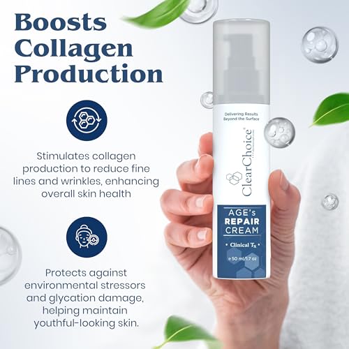 Clear Choice AGE¡¯s Repair Cream1.7oz ? Advanced Anti-Aging Cream for Wrinkles, Uneven Tone, & Texture, Collagen Boosting Peptides, Hydrating & Gentle for Sensitive Skin