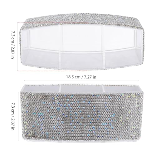 TEHAUX Bling Makeup Organizer for Vanity with 3 Compartments Rectangular Cosmetic Storage Box for Desk Makeup Brushes Lipsticks - Elegant Rhinestone Design 2.87 X 7.28 X 2.87 Inches