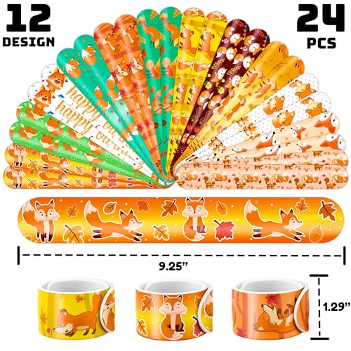 72 PCS Fox Party Set - 24 PCS Temporary Tattoos & 24 PCS Slap Bracelets - Fun Fox-Themed Gifts for Kids, Girls, Boys - Perfect for Birthday Parties, Baby Showers, Classroom Rewards, Party Decorations