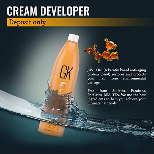 Global Keratin GK HAIR Professional Hair Creme 10 Volume Developer 33.8 Fl Oz for Hair Coloring Bleach - High-Performance Long Lasting Semi-Permanent Hair Color Toner Dye