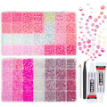 2 Big Boxes Pink Resin Pearls and Rhinestones w B7000 Glue for Bedazzling Crafting Flatback Stones Gems Diamonds Half Pearls Bedazzler Kit for Nails Eyes Face Makeup Tumblers Bottles Crafts