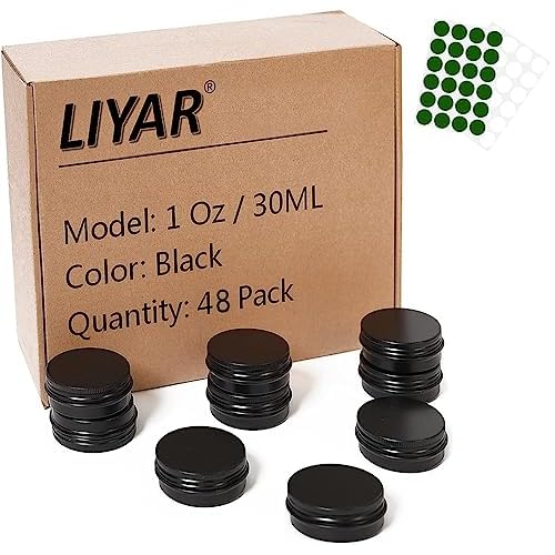 1oz. Metal Tin 30g Sample Lip Balm Tins Aluminum Tin Containers with Lids Screw Top Tins Cans Empty Storage Jars,Pack of 48(Black)