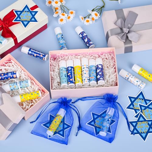 48 Pcs Hanukkah Gifts Include Lip Balm Thank You Tag Organza Bag for Women Birthday Hanukkah Gifts