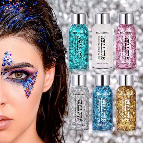 BIO-Dimot Face & Body Glitter Gel, 30ml Chunky Sparkle Makeup Gel for Eyes, Hair & Skin ? Easy-Apply, Long-Lasting Shimmer for Parties, Festivals & Costumes