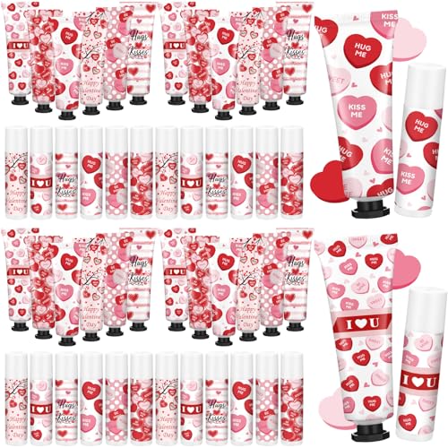Demissle 24 Sets Bulk Hand Cream & Lip Balm Party Favors for Women ? Red Heart Candy Moisturizing Hand Lotion Set, Easter Basket Stuffers, Teacher & Coworker Appreciation Goodie Bags