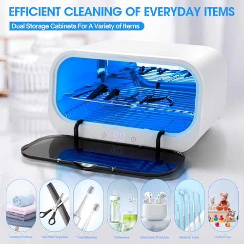 Nail Tool Sterilizer Cleaning Cabinet, LXIANGN Smart Sterilizer for Esthetician 12L Double Layer Large Capacity Cleaner Box Machine for Beauty Salons, Spas, Baby Bottle, Toys, Home Use (White)