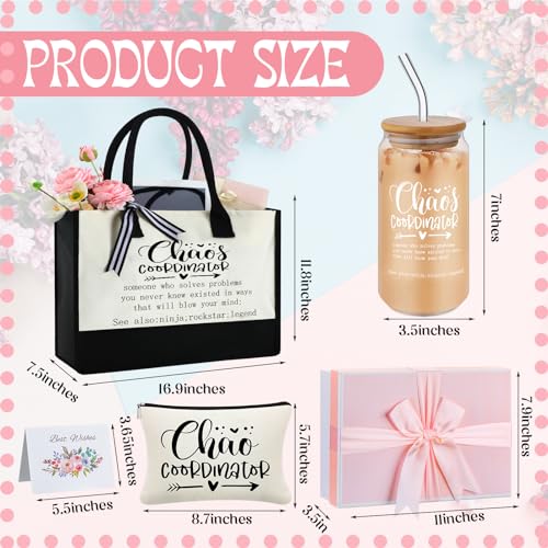 Paterr 7 Pcs Coworker Gifts for Women Thank You Gifts Include Tote Bag Makeup Bag 18oz Cup Socks Keychain Thank You Card and Box for Coworker Nurse Wife