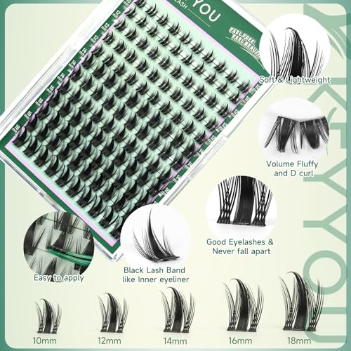 KEYYOU LASH Manga Lashes Clusters Fairy Cluster Eyelash Extensions Wispy False Eyelashes Natural Lash Clusters Individual Lashes Fake Eyelashes D Curl Extension with Spikes(F02,10-18mm)