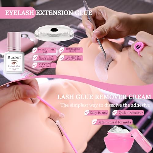 Lash Eyelash Extension Kit for Beginners, Lash Kit for Beginners & Training Course, Beginner Lash Tech Starter Kit Includes Practice Mannequin Head and More Eyelash Extension Supplies Tools
