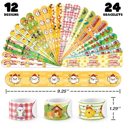 96 PCS Chicken Party Favors Set ? 72 Pre-Cut Temporary Tattoos & 24 Slap Bracelets for Kids, Perfect for Farm-Themed Birthday Parties, Classroom Rewards & Barnyard Celebrations