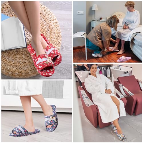6 Pairs Floral Cotton House Slippers for Women Soft Open Toe Indoor Washable Portable Foldable Comfortable Hotel Travel Airplane Spa Guest Slippers