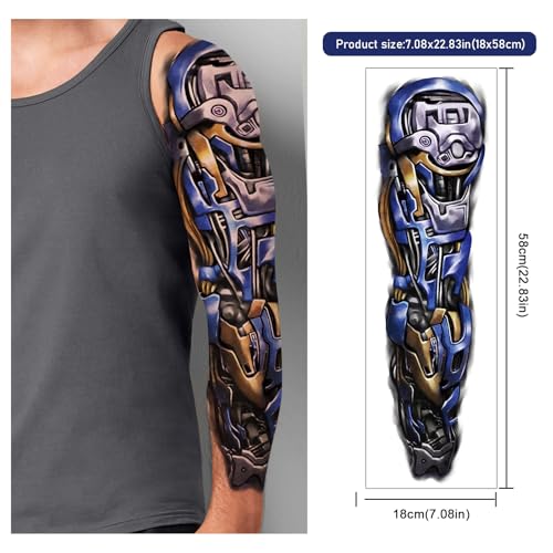 48 Sheets Mechanical Style Full Arm Sleeve Temporary Tattoos for Men Kids, Fake Tattoos Body Shoulder Arm Hand Stickers Waterproof