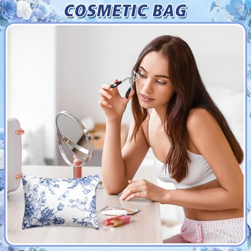 20 Pcs Floral Makeup Bags with Zipper Canvas Cosmetic Bags Bulk for Women Pencil Bag Travel Toiletry Pouch Gift for Health Nurse Mother Teacher (Blue)