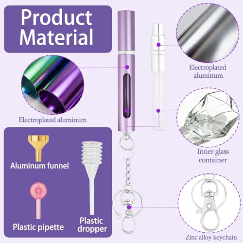 5ML Portable Travel Perfume Bottle Rrefillable Set,Mini Cologne Travel Bottle Keychain,Empty Perfume Atomizer for Women Men (6 Colors)