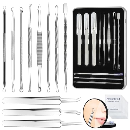 Pimple Popper Tool kit Blackhead Remover Comedone Extractor Kit with Box for Easily Remove blackheads, Acne, Blemishes, Whiteheads, pimples and Papules from The face and Bonus Gift -11pcs