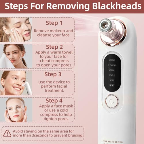 5-Speed ??Blackhead Remover Vacuum, Wireless Charging Nose Pore Extractor with 4 Removable Heads,Facial Vacuum Pore Cleaner,30-Second Keratin Softening, Hypoallergenic Deep Cleansing