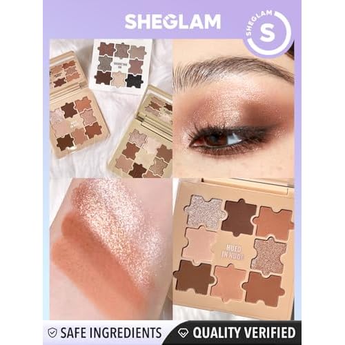 SHEGLAM 8-Color Shimmer Matte Eyeshadow Palette Smooth Blendable Jazy Jigsaw Eyeshadow Palette-Hued in Nude