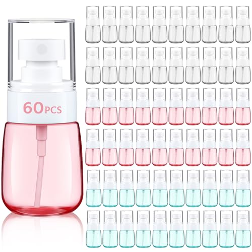 Hushee 60 Pcs 1oz/30ml Small Spray Bottle Bulk Mini Fine Mist Plastic Spray Bottle Tiny Empty Travel Refillable Clear Cosmetic Container for Cleaning Skincare Sample Perfume Skin Toner Essential Oils
