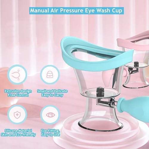 Eye Wash Cup Portable Eye Cleaner Kit Silicone Manual Air Pressure Eye Flush Rinse Cups with Storage Container Eye Washer Bath Kit Cleaning Makeup Dust Irritants Soothing Tired Eyes(Blue)