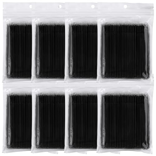 800 Pieces Microswabs for Eyelash Extensions, 10CM Lash Cotton Swabs, Microfiber Wands Brush for Lash Removal, Clean Mascara (Simple Packaging)-(Black)