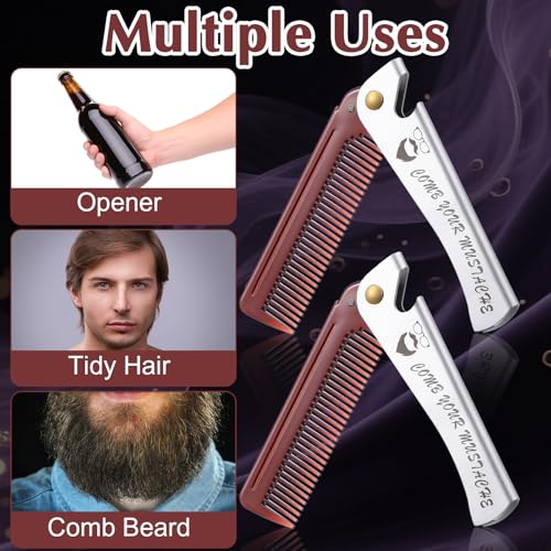 6 PCS Folding Beard Comb, Groomsmen Gifts for Men with Opener Portable Pocket Comb Proposal Gift Combs Hair Mustache Compact Flip Combs for Detangling Grooming Wedding Party