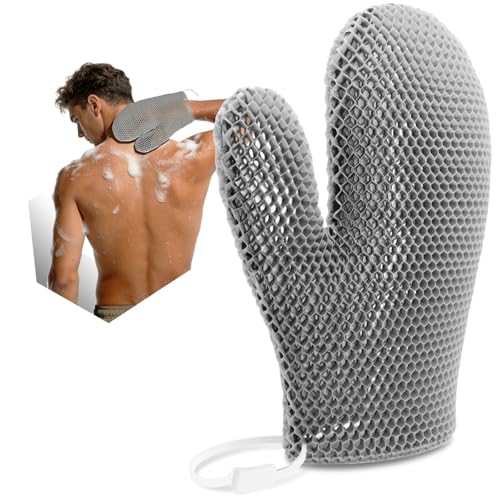 Bath Mitt - Exfoliating Glove, Honeycomb Body Scrubber,Massage Body Scrub Gloves for Home Spa,Mitt Sponges for Cleaning Body,Deep and Gentle,Fast foaming (Grey, (Standard,Large Size))