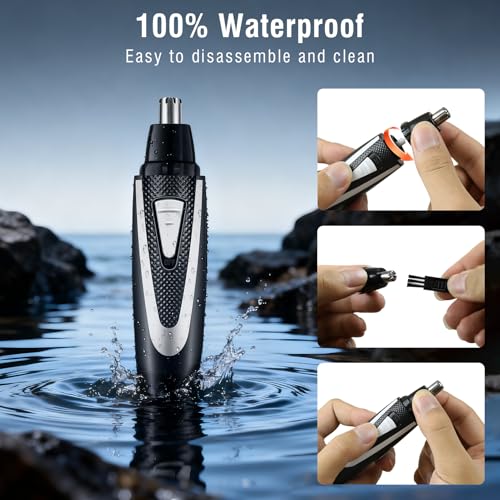 2Pcs Nose Hair Trimmers for Women Men, Precision Painless Multifunctional Ear and Nose Hair Trimmer, Waterproof No Pull & Snag Battery Operated Nasal Cutter for Ear, Eyebrows, Beard Grooming