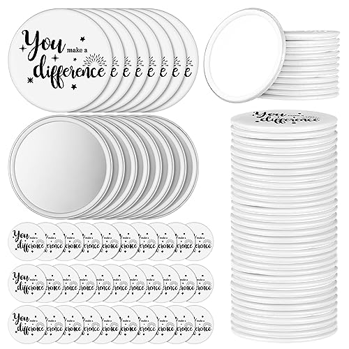 Hoolerry 48 Pcs Inspirational Compact Mirror Bulk for Women You Make a Difference Round Portable Mini Pocket Makeup Mirror for Employee Coworker Team Staff Group Member Gifts