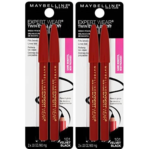 Maybelline New York Expert Wear Twin Brow & Eye Pencils Makeup, Velvet Black, 2 Count Twin (total 4 pencils ), 2 Count (Pack of 2)