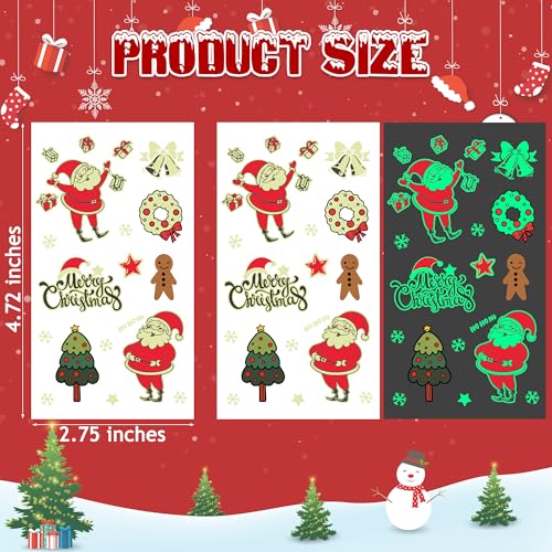 243PCS Christmas Tattoos, 12Sheets Christmas Party Favors, Luminious Xmas Tattoos Stocking Stuff, Xmas Stickers, Bulk Xmas Holiday Ugly Sweater Party Supplies Accessories Candy