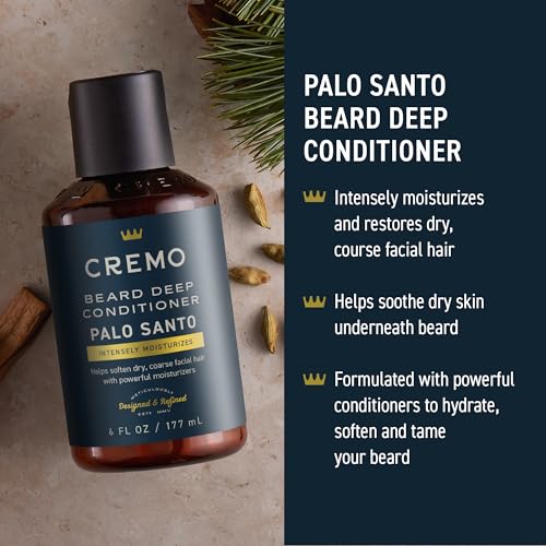 Cremo Palo Santo 2n1 Beard Wash & Softener + Deep Conditioner + Oil + Brush and Shear Set for A Full Beard Regimen