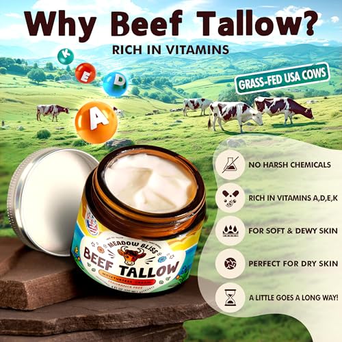 Beef Tallow for Skin - Moisturizer Cream - 100% Grass Fed - Whipped Beef Tallow - Manuka Honey - Organic Jojoba Oil, Shea Butter - Supports Eczema, Rosacea - USA - Fragrence Free - 4 oz