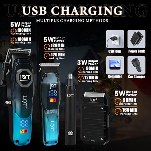 Professional Hair Clippers for Men, Cordless Beard Trimmer Kit with Nose Trimmer & LED Display - Electric Shaver & Haircut Machine for Barbers