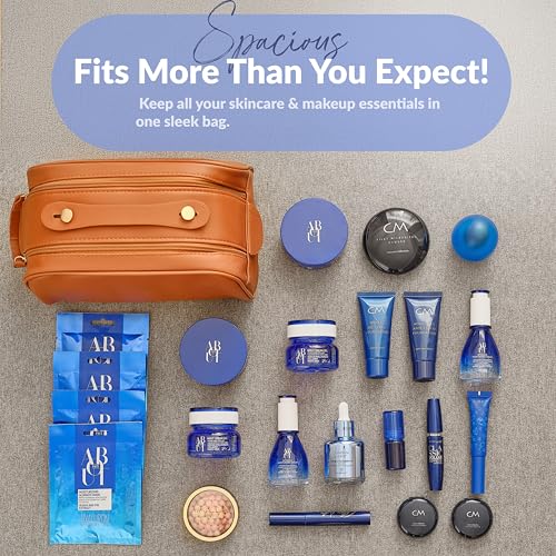 ONE BY ONE Travel Makeup Bag Set - Waterproof Cosmetic Bag with 2 Refillable Perfume Atomizers, Portable Toiletry Organizer for Women