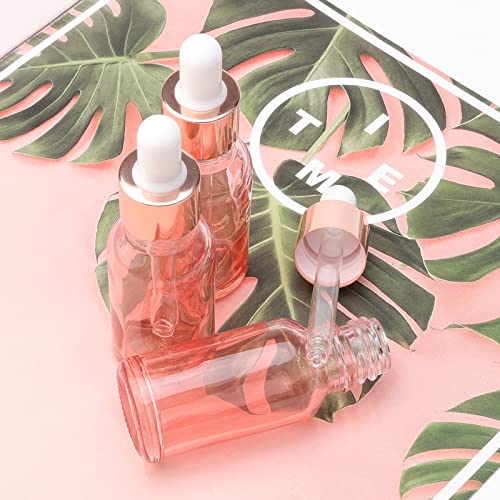 JIUWU 20Pcs 20ml Glass Dropper Bottles, Pink Sample Dropper Tincture Bottles Vials with Glass Eye Pipette for Essential Oil Perfume Scent Liquid