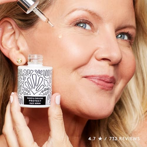 Naked & Thriving Protect Antioxidant Face Serum | Peptides, Green Tea, Hyaluronic Acid | Vegan & Naturally-Derived | Support Hydration & Fortify Against Visible Signs of Aging (1.0 fl oz/30 mL)