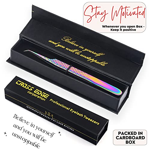 My Lash Tools Fiber Tip Lash Tweezers for Eyelash Extension Curved 45 Degree Angled Tweezer Best for Volume, Individual Isolation & Classic Lashes Stainless Steel Lash Supplies (Rainbow)