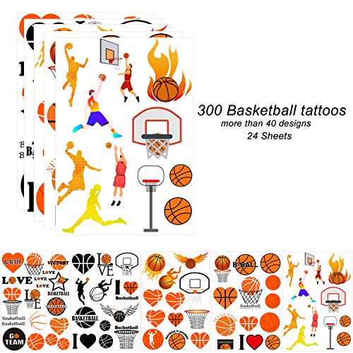 Oringaga 300 Basketball Temporary Tattoos for Kids - Sports/Basketball Birthday Baby Shower Party Supplies Goodie Bag Stuffers Favors Prize Motivational Stickers(24 Sheets)
