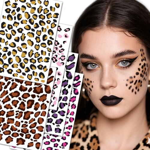 8 Sheets Leopard Print Temporary Tattoos for Women - Waterproof Fake Animal Print Tattoo Stickers for Body, Face & Nails | Tiger Cheetah Makeup Decals for Costume Party, Halloween & Music Festival